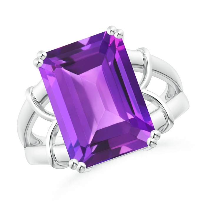 14x10mm AAA Octagonal Amethyst Split Shank Ring in White Gold 