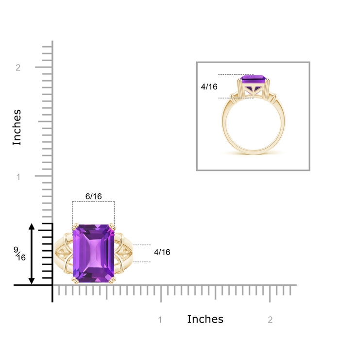 14x10mm AAA Octagonal Amethyst Split Shank Ring in Yellow Gold Product Image