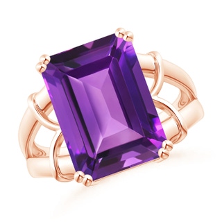 14x10mm AAAA Octagonal Amethyst Split Shank Ring in Rose Gold