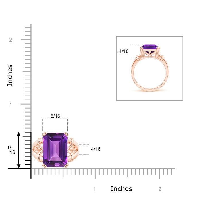 14x10mm AAAA Octagonal Amethyst Split Shank Ring in Rose Gold product image