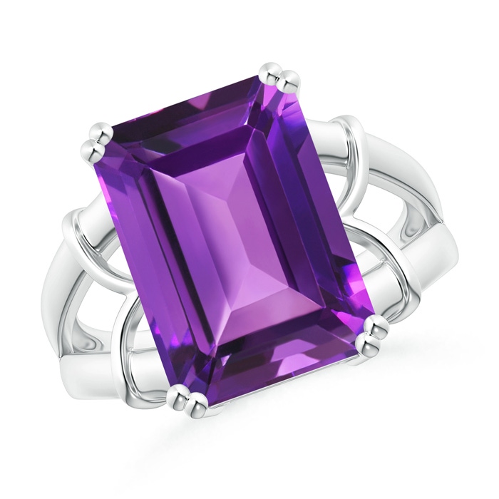 14x10mm AAAA Octagonal Amethyst Split Shank Ring in White Gold 