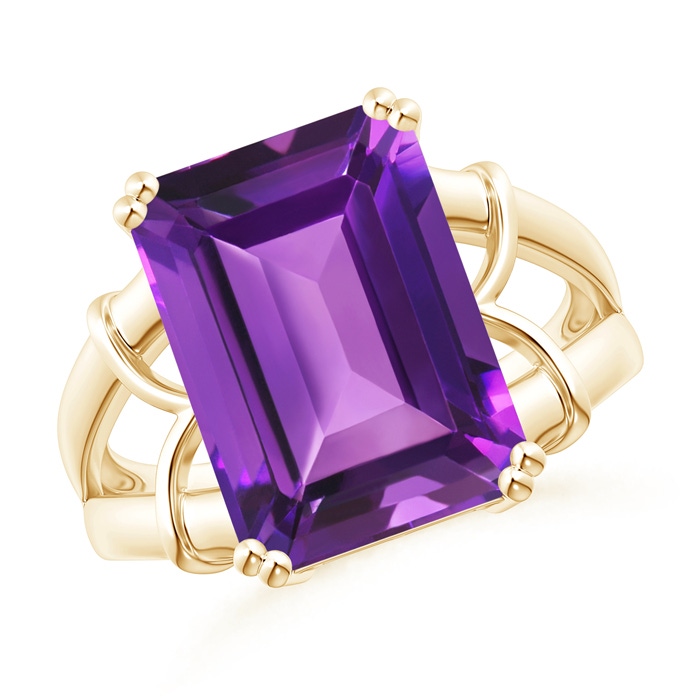 14x10mm AAAA Octagonal Amethyst Split Shank Ring in Yellow Gold 