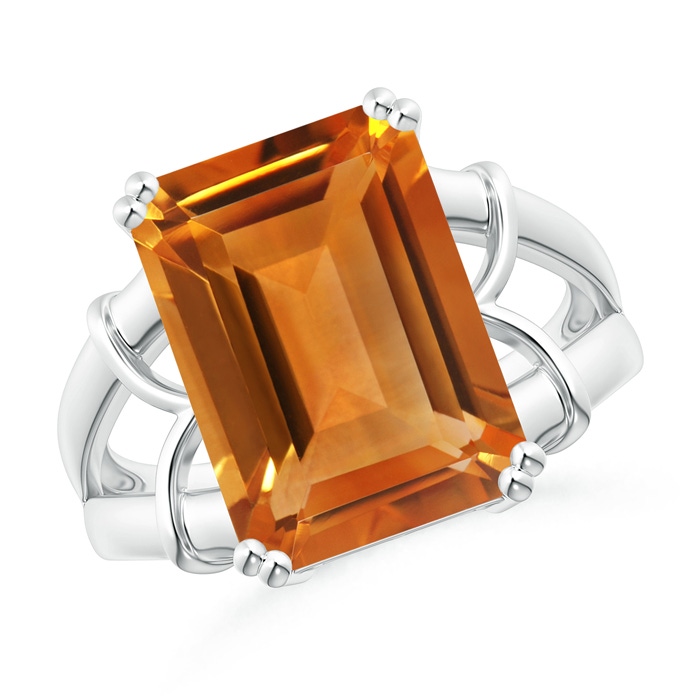 14x10mm AAA Octagonal Citrine Split Shank Ring in White Gold 