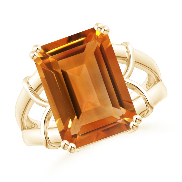 14x10mm AAA Octagonal Citrine Split Shank Ring in Yellow Gold 