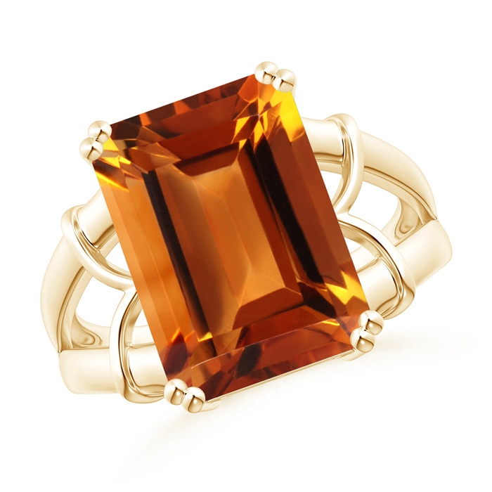 14x10mm AAAA Octagonal Citrine Split Shank Ring in Yellow Gold