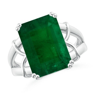 14.38x10.18x5.97mm AA GIA Certified Emerald Cut Emerald Split Shank Ring in P950 Platinum