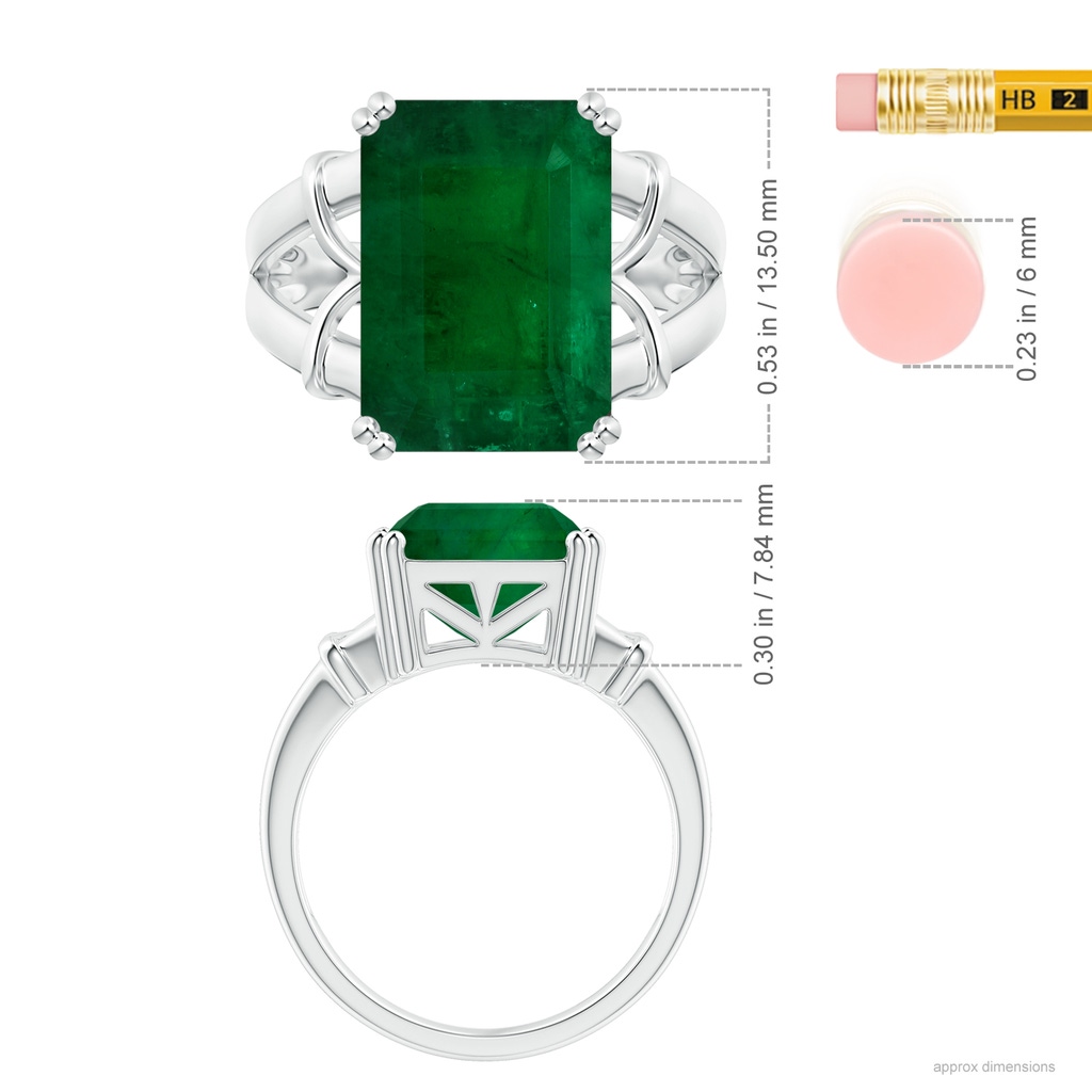 14.38x10.18x5.97mm AA GIA Certified Emerald Cut Emerald Split Shank Ring in White Gold ruler