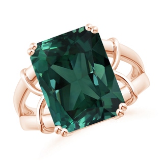 13.82x11.58x10.49mm AAAA GIA Certified Octagonal Teal Colour Sapphire Split Shank Ring in 18K Rose Gold