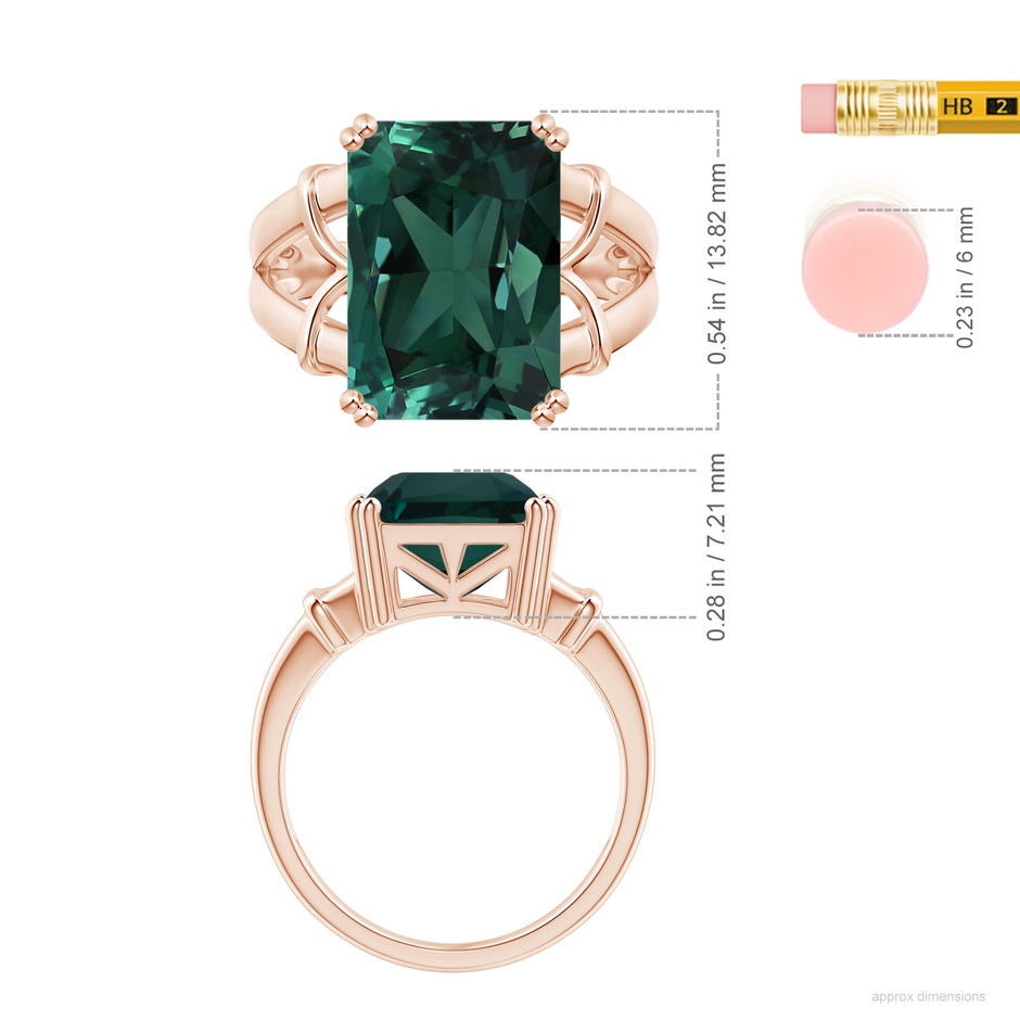 13.82x11.58x10.49mm AAAA GIA Certified Octagonal Teal Colour Sapphire Split Shank Ring in 18K Rose Gold ruler