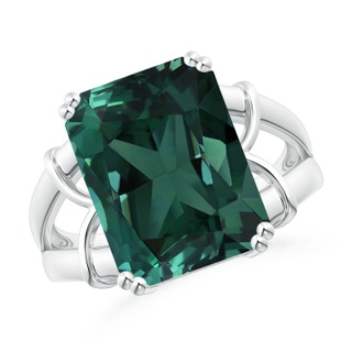 13.82x11.58x10.49mm AAAA GIA Certified Octagonal Teal Colour Sapphire Split Shank Ring in P950 Platinum