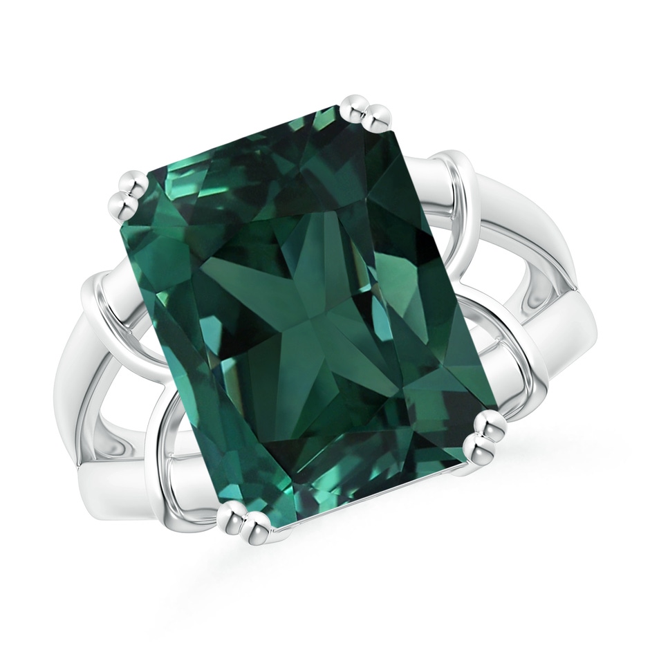 13.82x11.58x10.49mm AAAA GIA Certified Octagonal Teal Colour Sapphire Split Shank Ring in P950 Platinum 