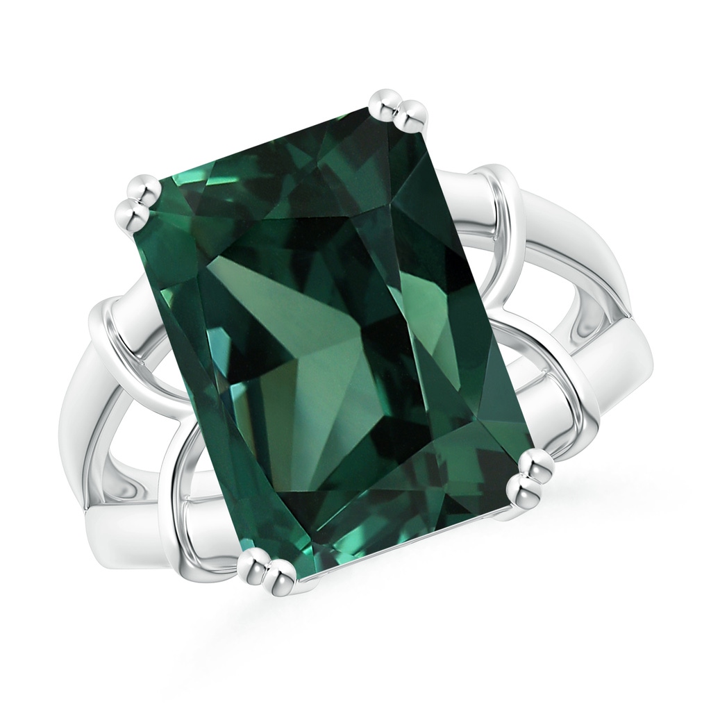 13.82x11.58x10.49mm AAAA GIA Certified Octagonal Green Sapphire (Teal) Split Shank Ring in White Gold 