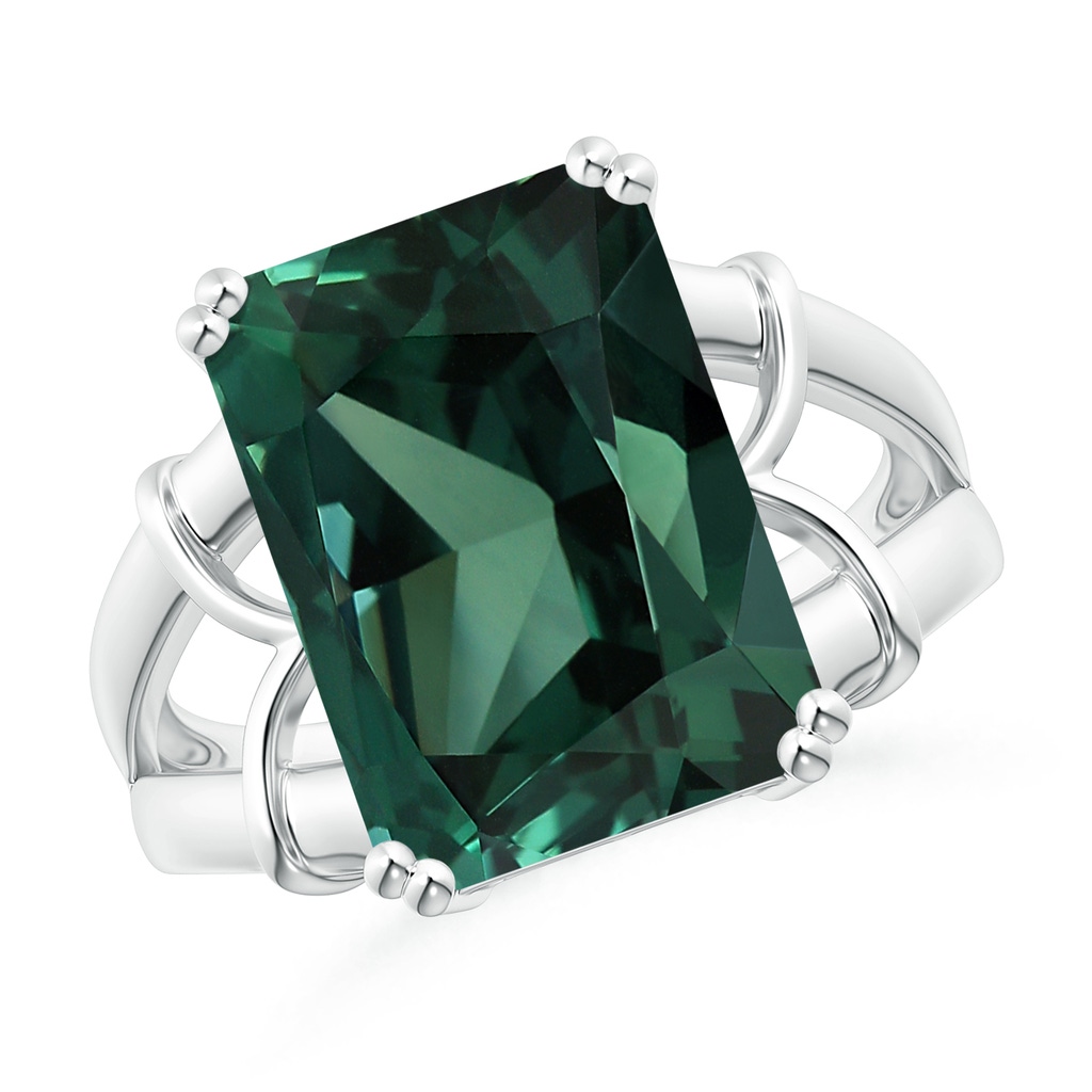 13.82x11.58x10.49mm AAAA GIA Certified Octagonal Green Sapphire (Teal) Split Shank Ring in White Gold