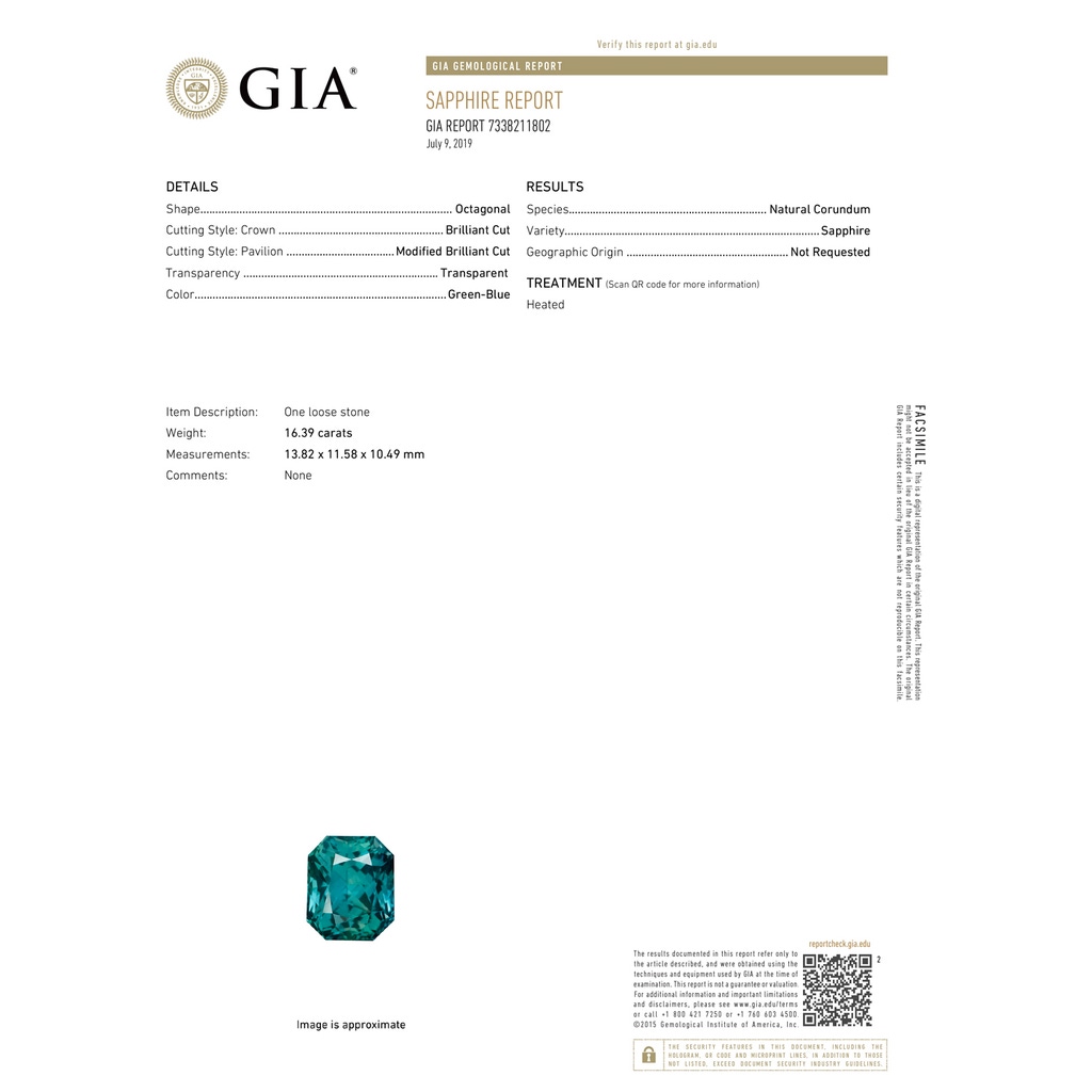 13.82x11.58x10.49mm AAAA GIA Certified Octagonal Green Sapphire (Teal) Split Shank Ring in White Gold GIA-Cert