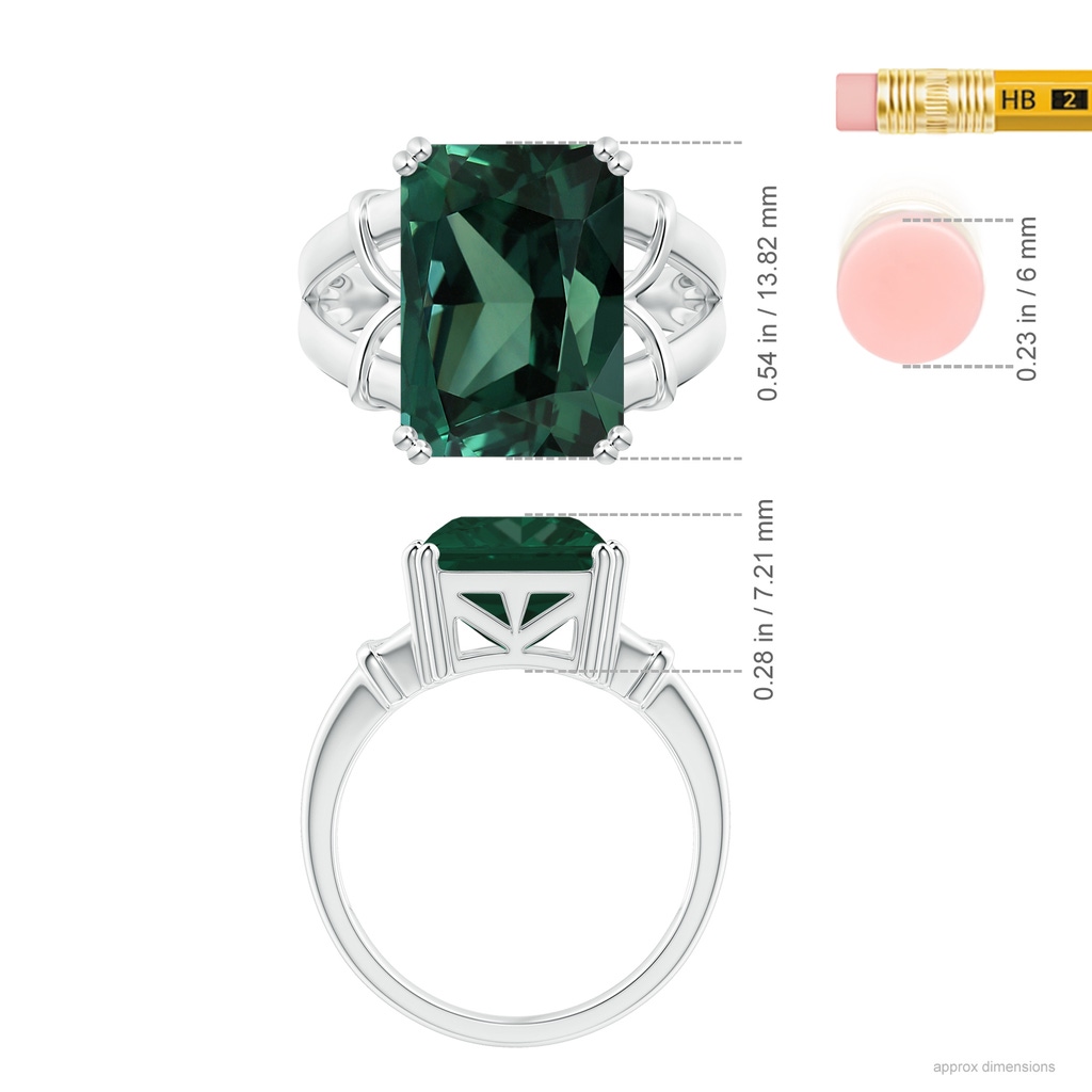 13.82x11.58x10.49mm AAAA GIA Certified Octagonal Green Sapphire (Teal) Split Shank Ring in White Gold Ruler