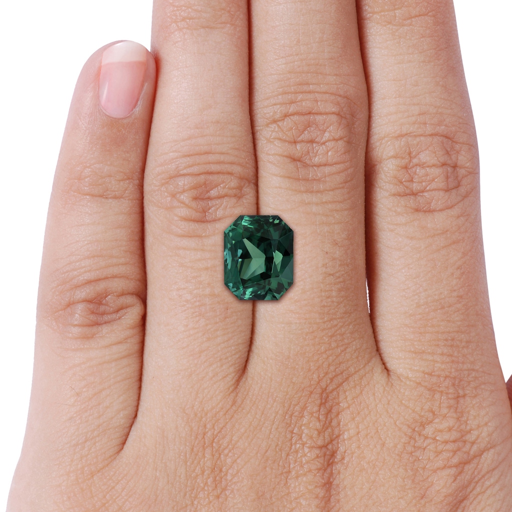 13.82x11.58x10.49mm AAAA GIA Certified Octagonal Green Sapphire (Teal) Split Shank Ring in White Gold Stone-Body