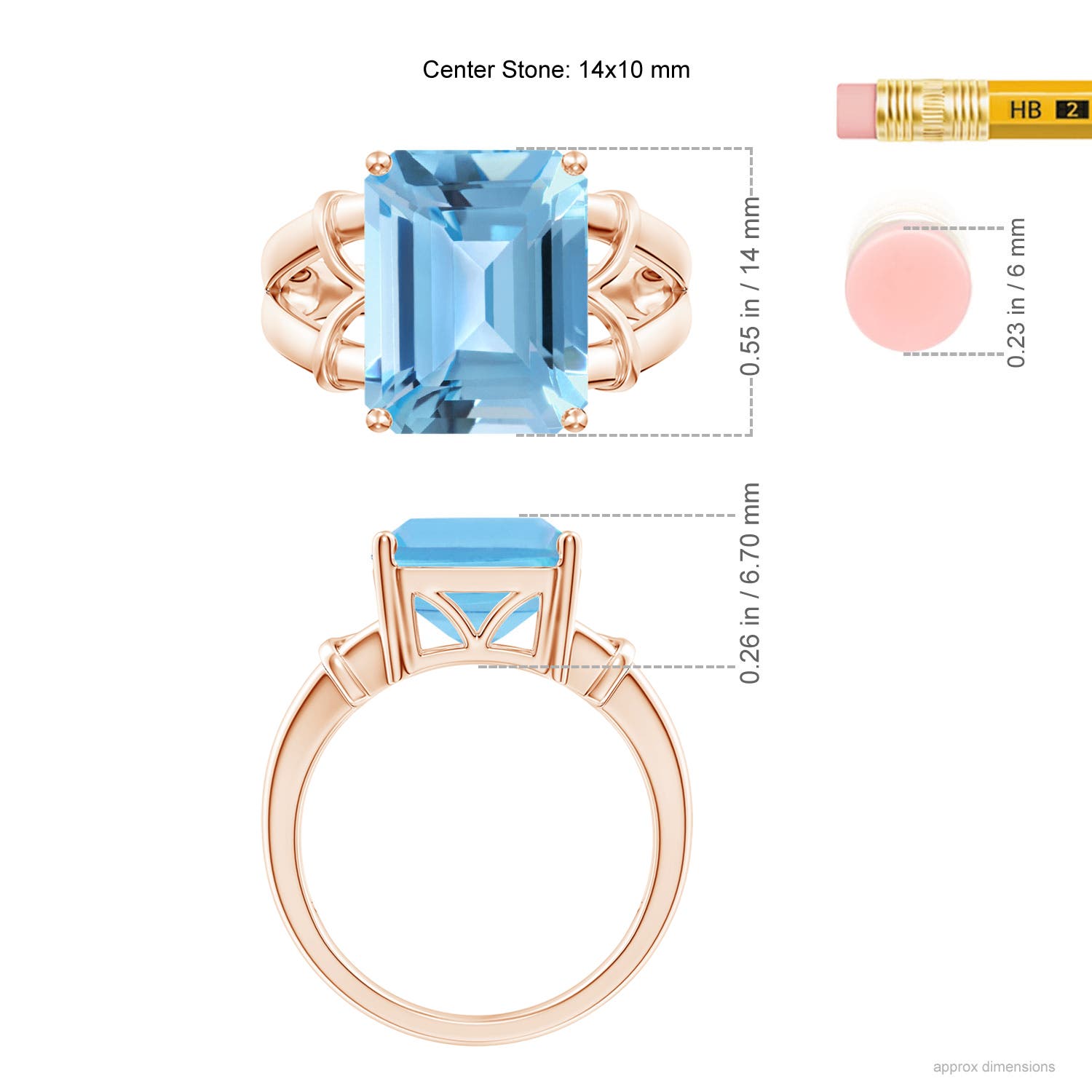 A - Swiss Blue Topaz / 10 CT / 14 KT Rose Gold