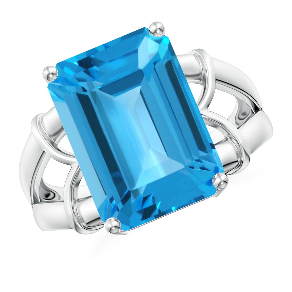 14x10mm AAA Octagonal Swiss Blue Topaz Split Shank Ring in White Gold