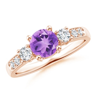 6mm A Three Stone Amethyst and Diamond Ring in 10K Rose Gold