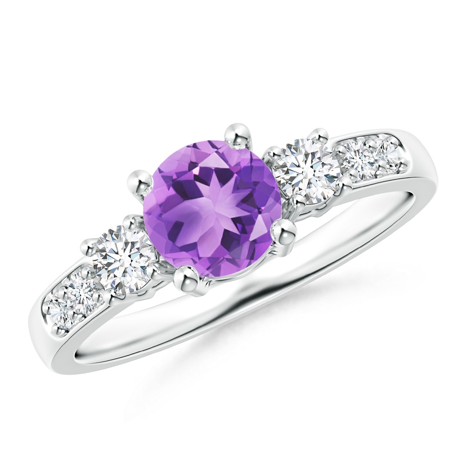 6mm A Three Stone Amethyst and Diamond Ring in 18K White Gold 