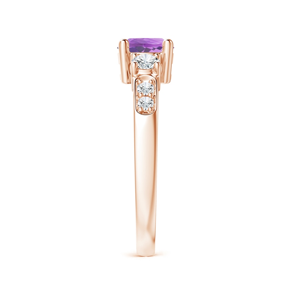 6mm AA Three Stone Amethyst and Diamond Ring in 18K Rose Gold side 299