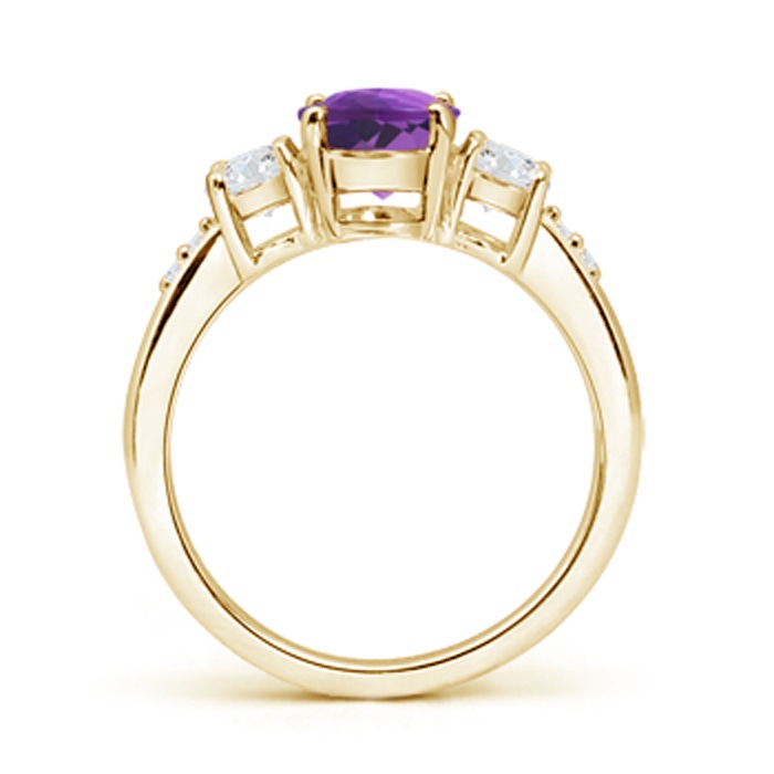 6mm AAA Three Stone Amethyst and Diamond Ring in 10K Yellow Gold Product Image