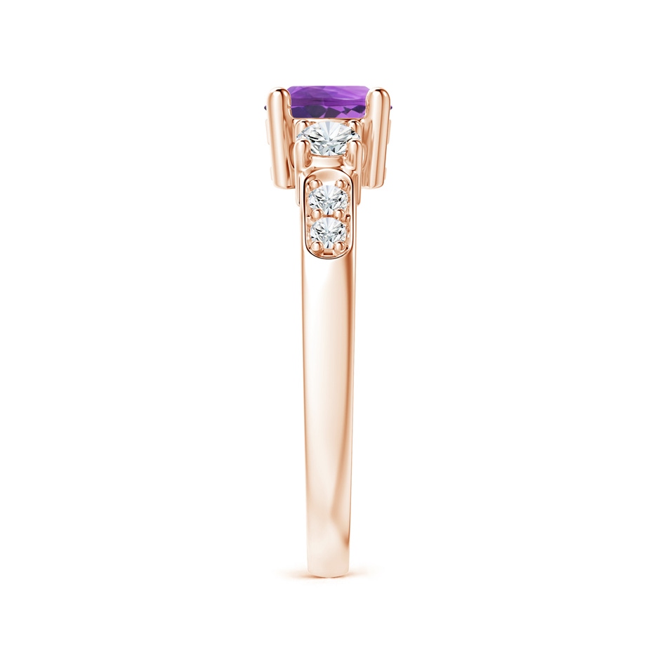 6mm AAAA Three Stone Amethyst and Diamond Ring in 18K Rose Gold side 299