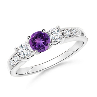 6mm AAAA Three Stone Amethyst and Diamond Ring in 9K White Gold