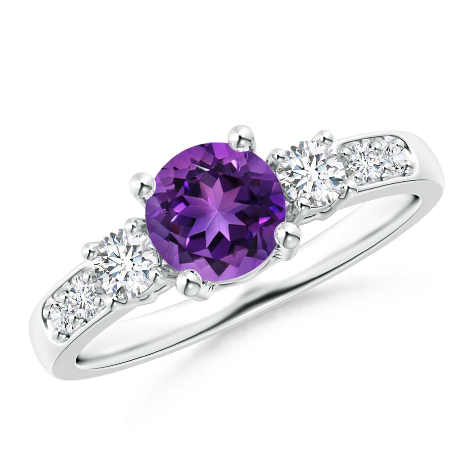 6mm AAAA Three Stone Amethyst and Diamond Ring in White Gold 