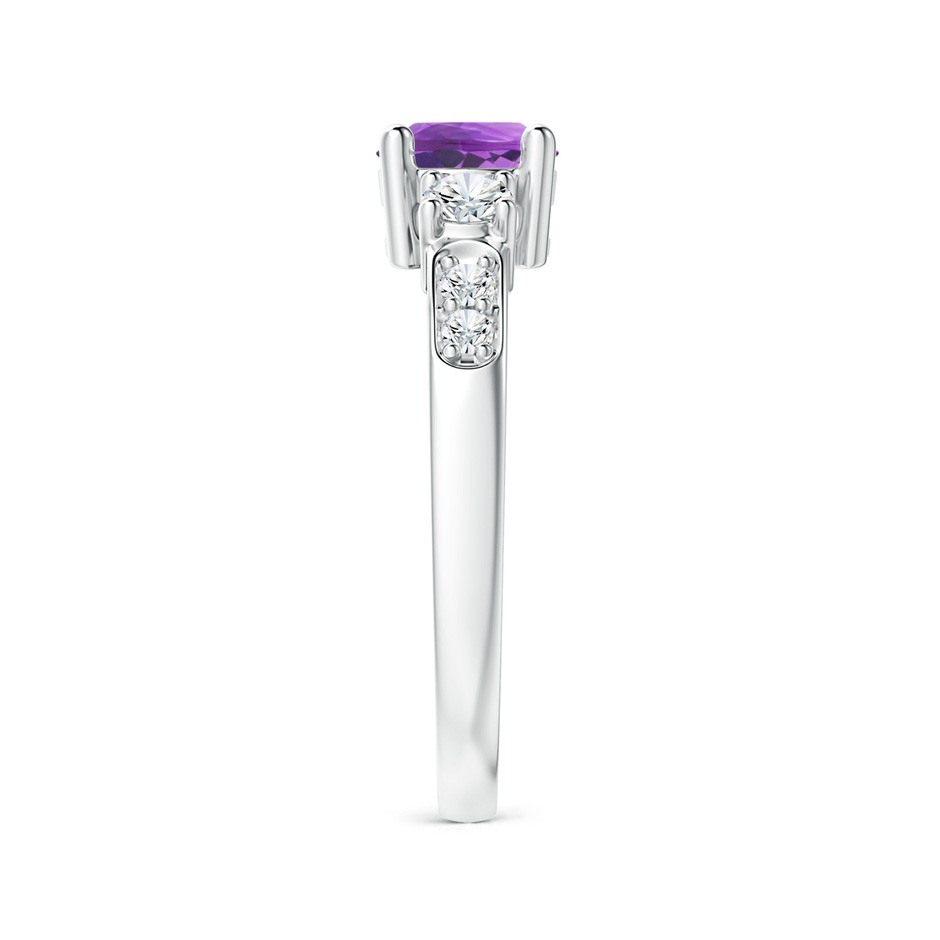 6mm AAAA Three Stone Amethyst and Diamond Ring in White Gold Side-2