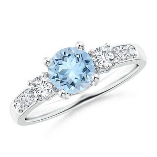 6mm AAA Three Stone Aquamarine and Diamond Ring in P950 Platinum