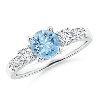 6mm AAAA Three Stone Aquamarine and Diamond Ring in White Gold