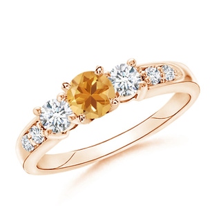 6mm A Three Stone Citrine and Diamond Ring in 9K Rose Gold