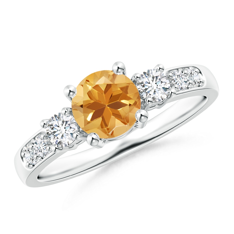 6mm A Three Stone Citrine and Diamond Ring in P950 Platinum 
