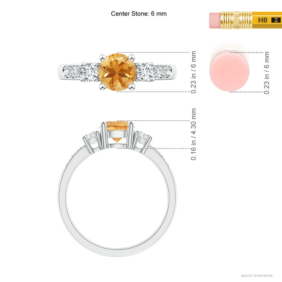 6mm A Three Stone Citrine and Diamond Ring in P950 Platinum ruler