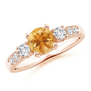 6mm A Three Stone Citrine and Diamond Ring in Rose Gold