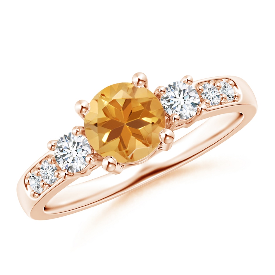 6mm A Three Stone Citrine and Diamond Ring in Rose Gold 