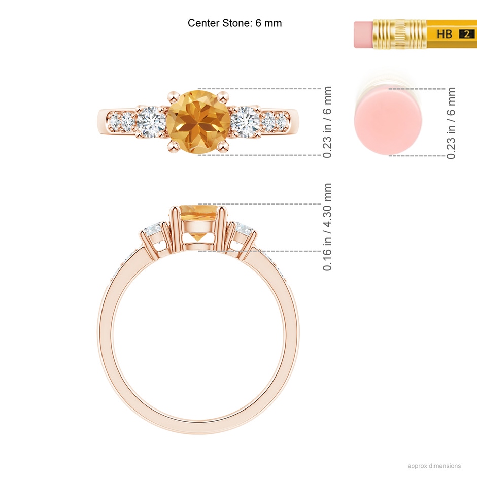6mm A Three Stone Citrine and Diamond Ring in Rose Gold Ruler