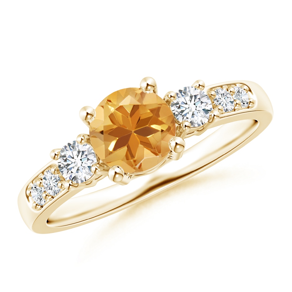 6mm A Three Stone Citrine and Diamond Ring in Yellow Gold 
