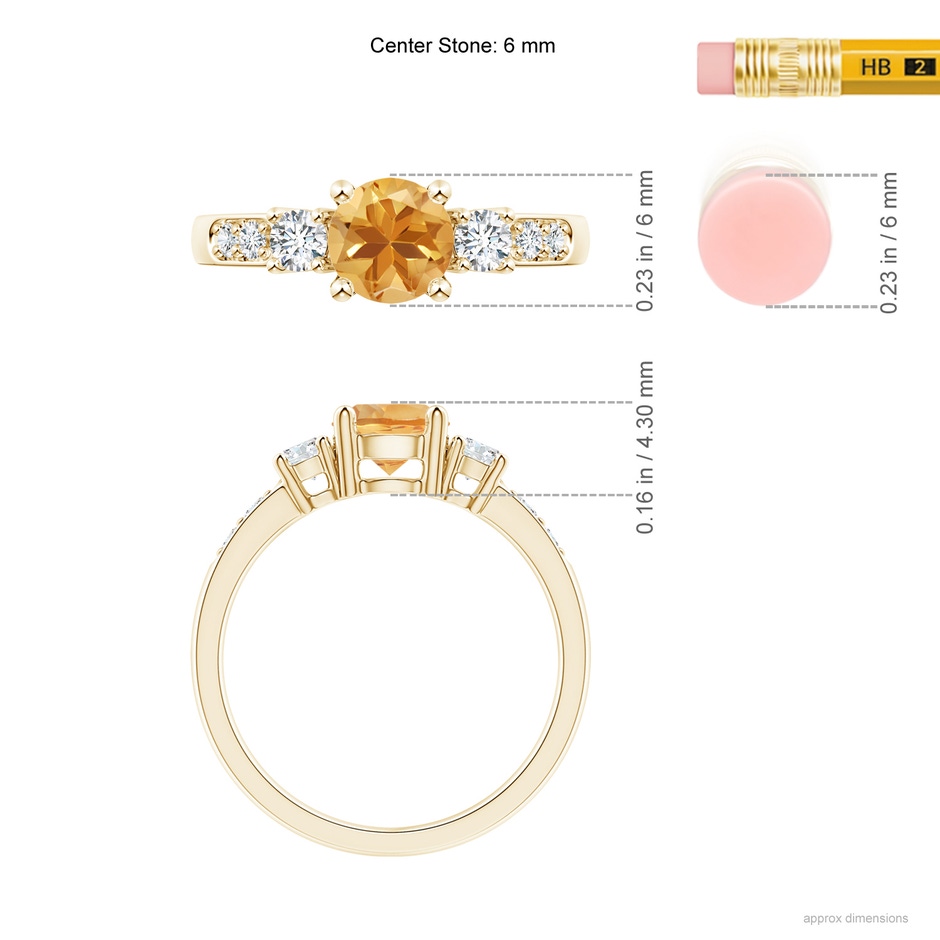 6mm A Three Stone Citrine and Diamond Ring in Yellow Gold ruler
