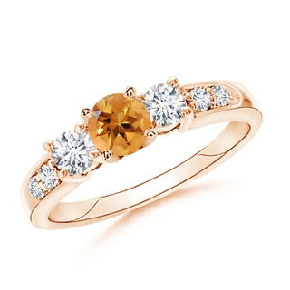 6mm AA Three Stone Citrine and Diamond Ring in 9K Rose Gold
