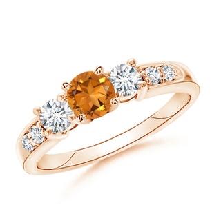 6mm AAA Three Stone Citrine and Diamond Ring in 9K Rose Gold