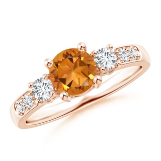 6mm AAA Three Stone Citrine and Diamond Ring in Rose Gold
