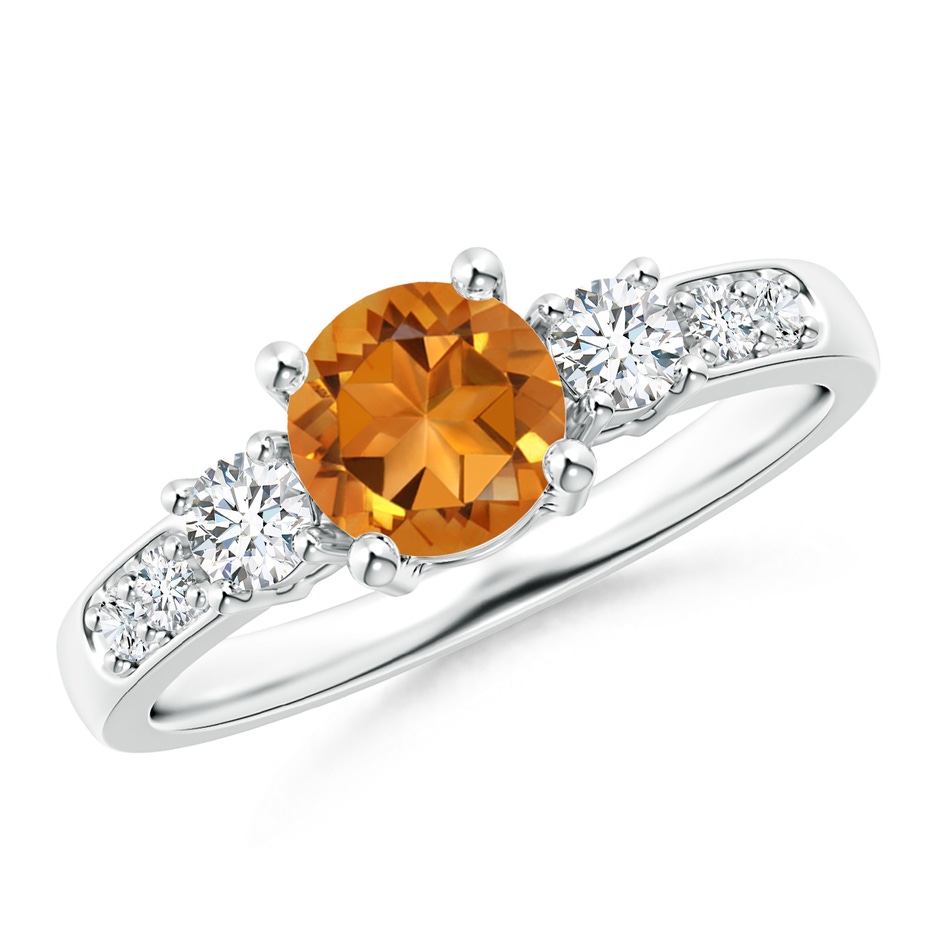 6mm AAA Three Stone Citrine and Diamond Ring in White Gold 