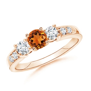 6mm AAAA Three Stone Citrine and Diamond Ring in 9K Rose Gold