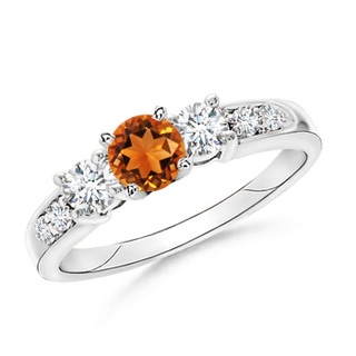 6mm AAAA Three Stone Citrine and Diamond Ring in 9K White Gold