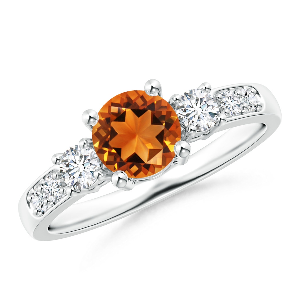 6mm AAAA Three Stone Citrine and Diamond Ring in P950 Platinum