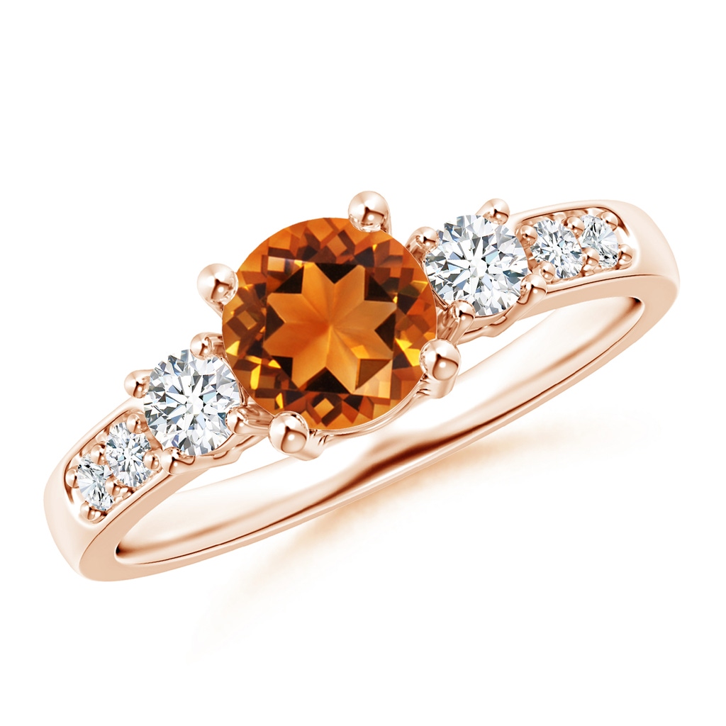 6mm AAAA Three Stone Citrine and Diamond Ring in Rose Gold