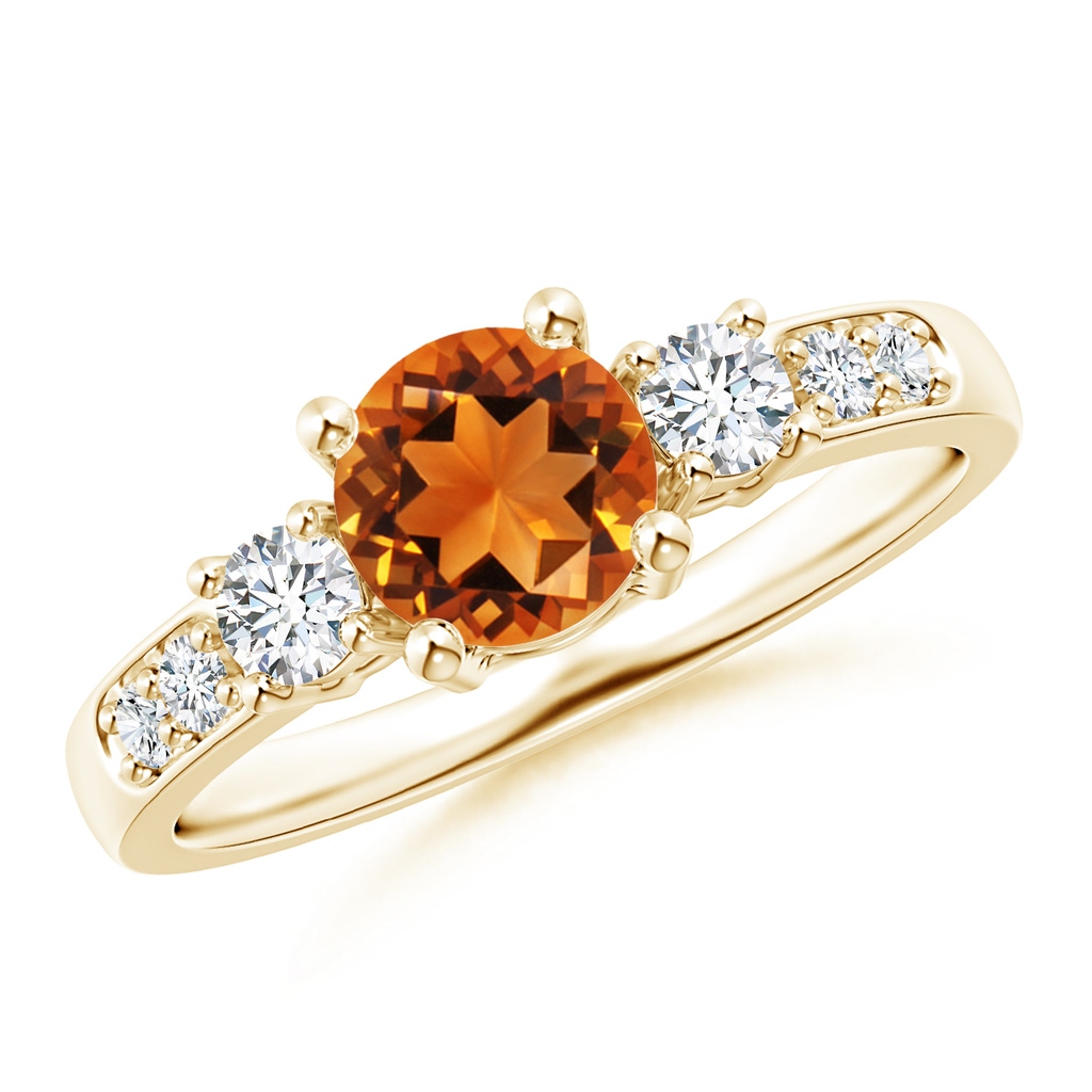 6mm AAAA Three Stone Citrine and Diamond Ring in Yellow Gold