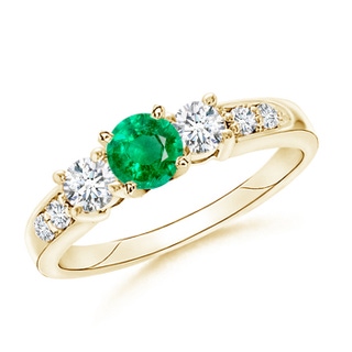 6mm AAA Three Stone Emerald and Diamond Ring in 9K Yellow Gold